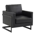 LeisureMod Lincoln PU Leather Accent Chair  Modern Upholstered Seat with Black Steel Frame, Comfortable Armchair for Living Room, Bedroom, Office
