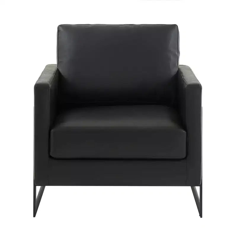 Fauteuil d'appoint en cuir PU Lincoln, siège moderne rembourré avec cadre en acier noir, fauteuil confortable pour salon, chambre, bureau