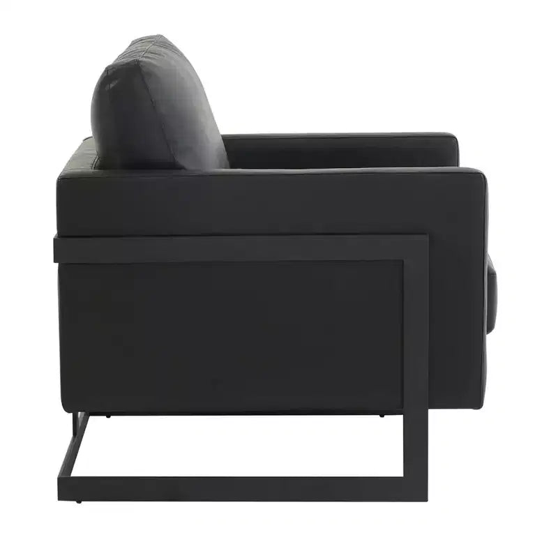 Fauteuil d'appoint en cuir PU Lincoln, siège moderne rembourré avec cadre en acier noir, fauteuil confortable pour salon, chambre, bureau