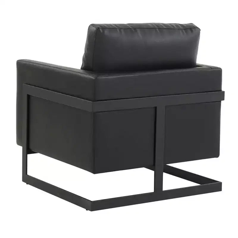 Fauteuil d'appoint en cuir PU Lincoln, siège moderne rembourré avec cadre en acier noir, fauteuil confortable pour salon, chambre, bureau