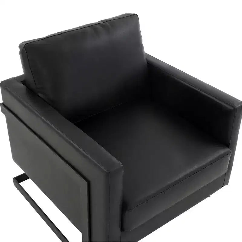 Fauteuil d'appoint en cuir PU Lincoln, siège moderne rembourré avec cadre en acier noir, fauteuil confortable pour salon, chambre, bureau