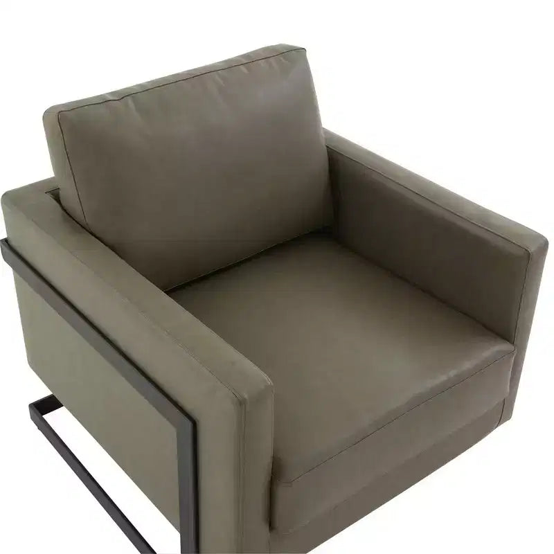 Fauteuil d'appoint en cuir PU Lincoln, siège moderne rembourré avec cadre en acier noir, fauteuil confortable pour salon, chambre, bureau