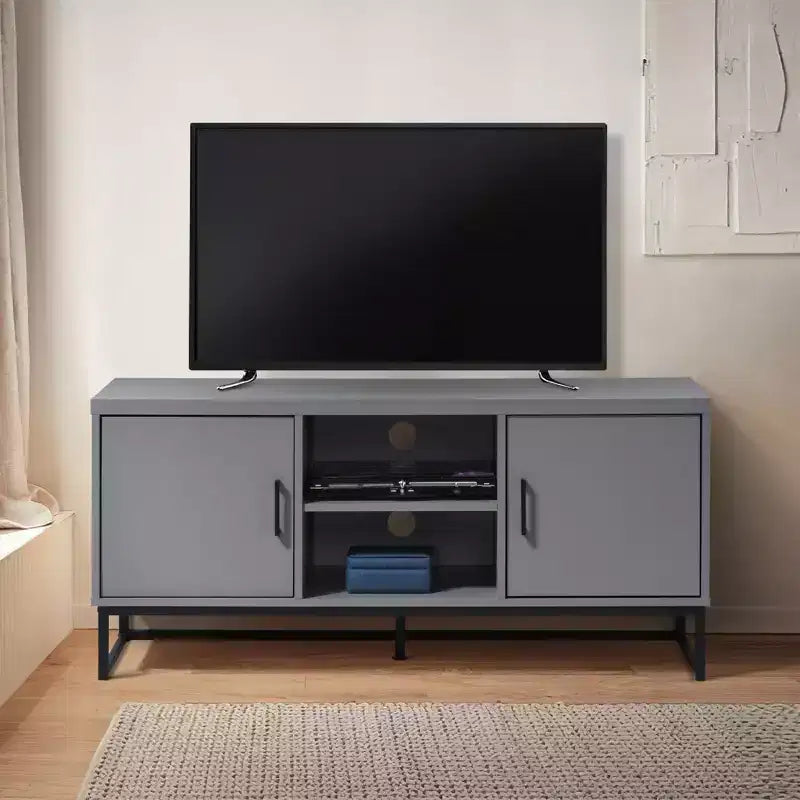 Meuble TV en bois de 119 cm avec 2 armoires de rangement, convient aux téléviseurs jusqu'à 127 cm.