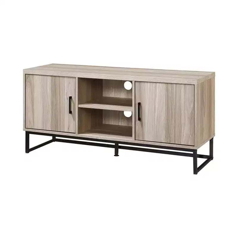 Meuble TV en bois de 119 cm avec 2 armoires de rangement, convient aux téléviseurs jusqu'à 127 cm.