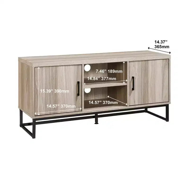 Meuble TV en bois de 119 cm avec 2 armoires de rangement, convient aux téléviseurs jusqu'à 127 cm.