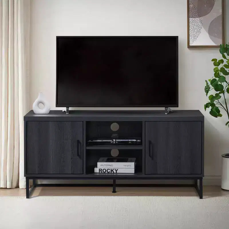 Meuble TV en bois de 119 cm avec 2 armoires de rangement, convient aux téléviseurs jusqu'à 127 cm.