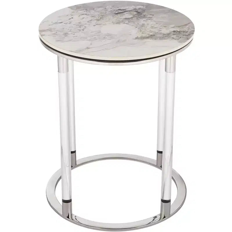 Table d'appoint ronde en pierre et chrome de 1/4 de large
