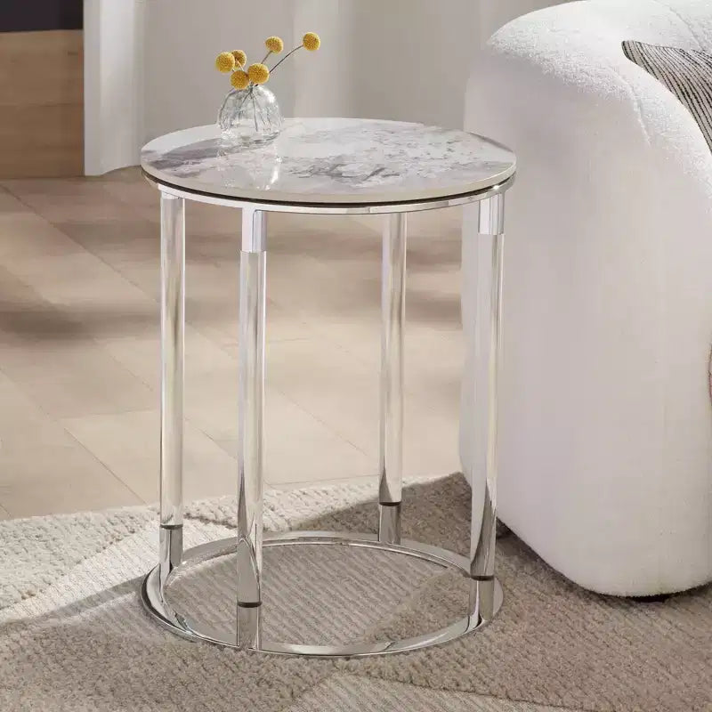 Table d'appoint ronde en pierre et chrome de 1/4 de large