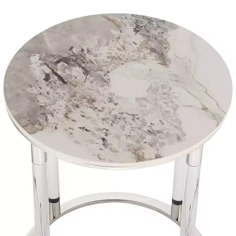 Table d'appoint ronde en pierre et chrome de 1/4 de large