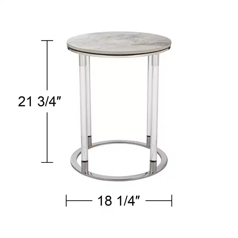 Table d'appoint ronde en pierre et chrome de 1/4 de large
