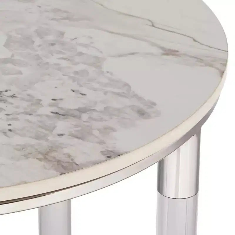 Table d'appoint ronde en pierre et chrome de 1/4 de large