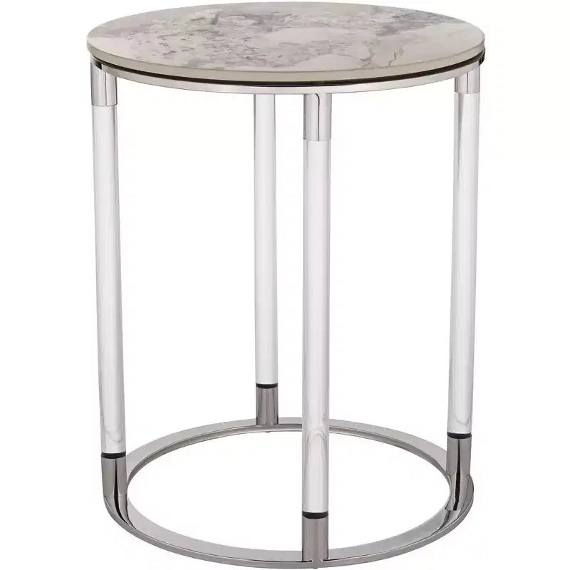 Table d'appoint ronde en pierre et chrome de 1/4 de large