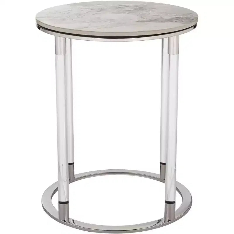 Table d'appoint ronde en pierre et chrome de 1/4 de large