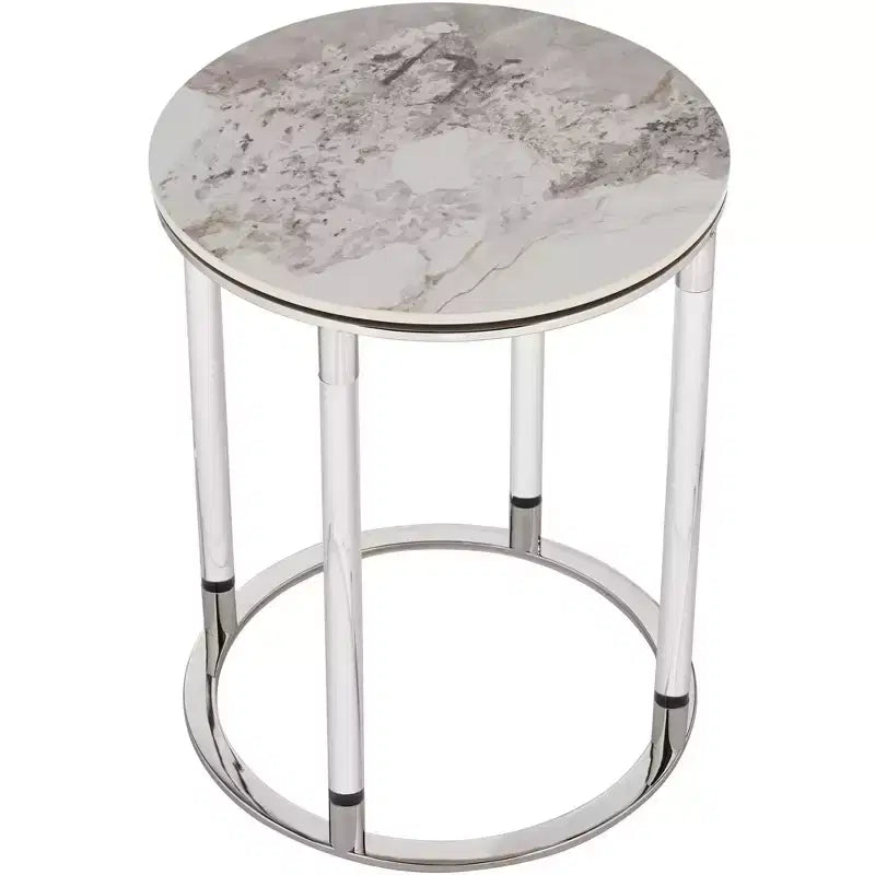 Table d'appoint ronde en pierre et chrome de 1/4 de large