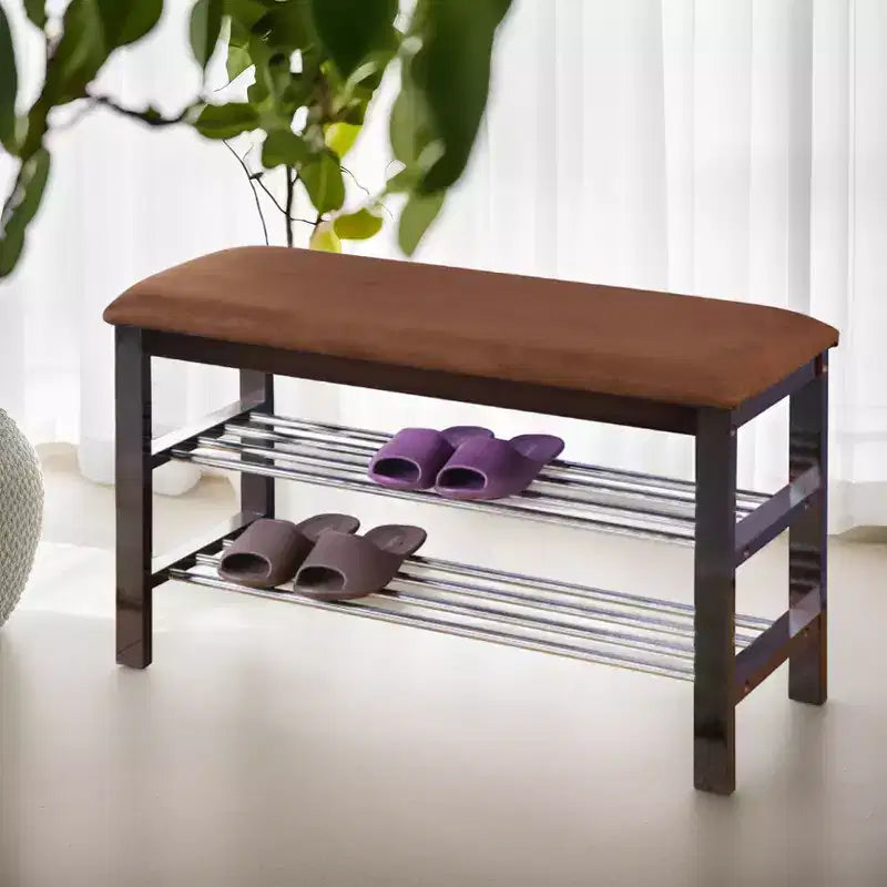 Banc à chaussures en bois avec coussin, banc de rangement à chaussures 3 niveaux, organisateur d'étagère à chaussures d'entrée, banc de rangement pour couloir, chambre, salon, buanderie