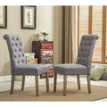Roundhill Furniture Habit Solid Wood Tufted Parsons Dining Chair, Grey, Set of 2