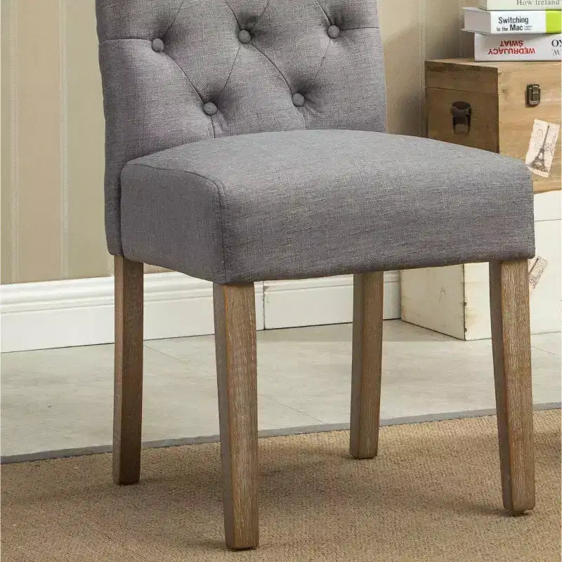 Chaise de salle à manger Parsons capitonnée en bois massif, grise, ensemble de 2